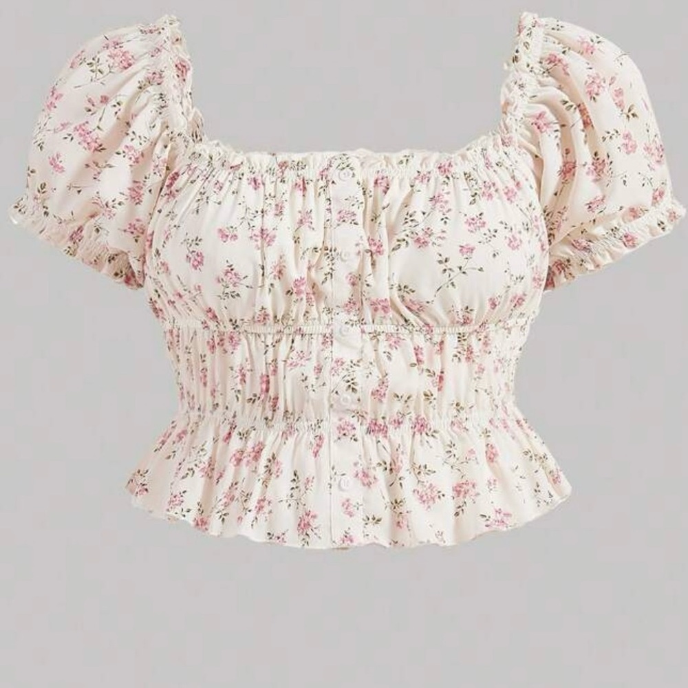 Floral Print Puff Sleeve Top